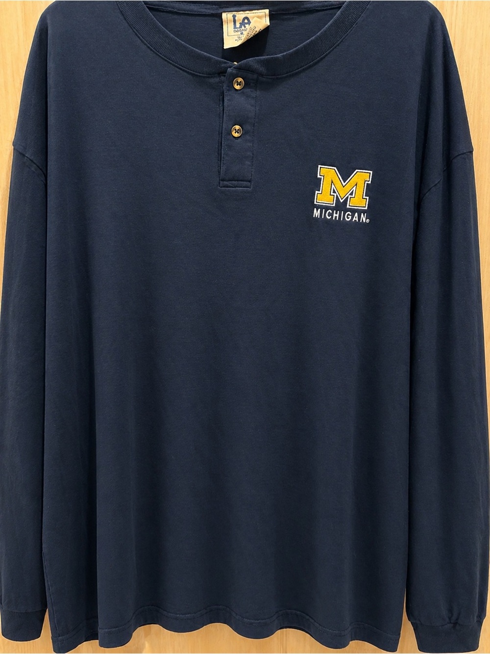 Lee Navy Long-Sleeve Henley with Yellow Michigan 'M' Patch size xxl